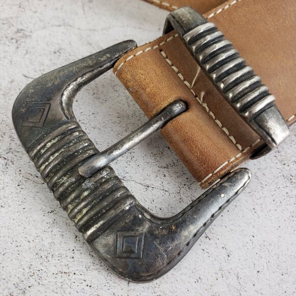 Vintage Banana Republic England Made Leather Belt Wide Western Equestrian Brown - Picture 6 of 13